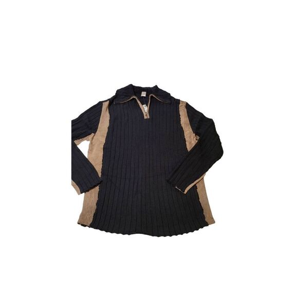 Men mock neck long sleeve knit pullover half zip sweater with suede L 2 colors - Picture 1 of 9